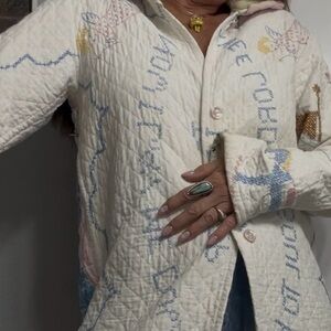 Quilted White coat with Embroidered Details